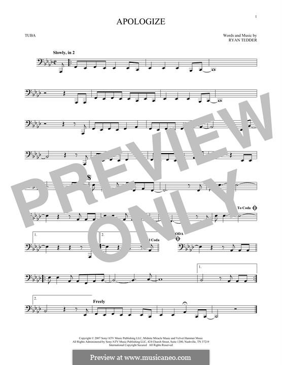 Apologize (OneRepublic): For tuba by Ryan B Tedder