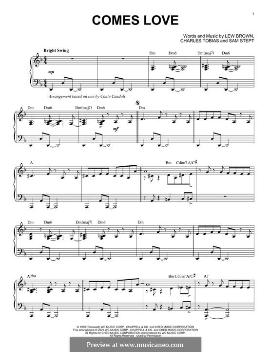 Comes Love (Stacey Kent): For piano (jazz version) by Sam H. Stept, Charles Tobias, Lew Brown