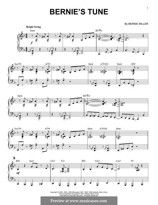 Bernie's Tune: For piano (jazz version) by Bernie Miller