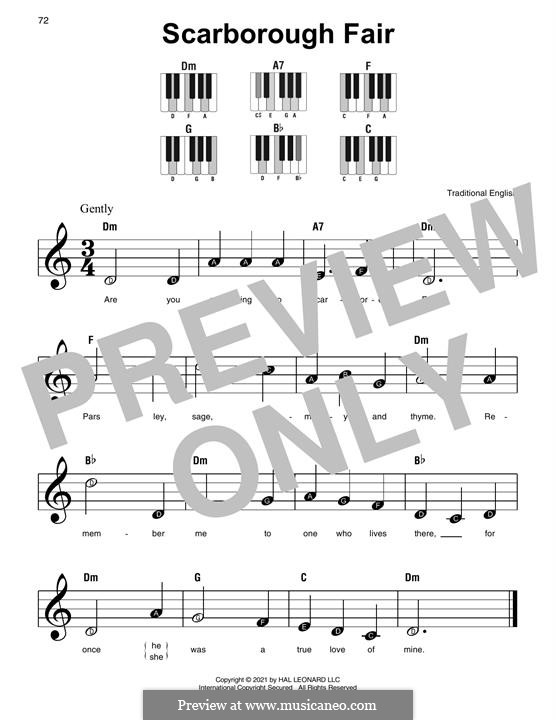 Scarborough Fair (Ptintable scores): For easy piano by folklore