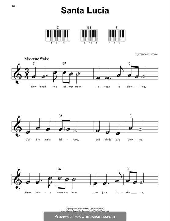 Santa Lucia: For piano by Teodoro Cottrau