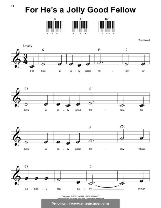 For He's a Jolly Good Fellow: For easy piano by folklore