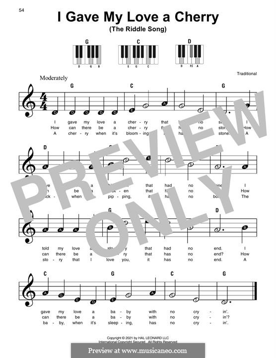 I Gave My Love a Cherry (The Riddle Song): For easy piano by folklore