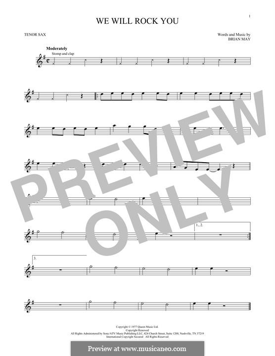 We Will Rock You (Queen): For tenor saxophone by Brian May