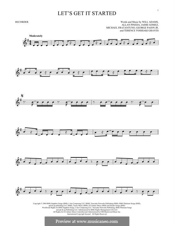 Let's Get It Started (The Black Eyed Peas): For recorder by apl.de.ap, George Pajon Jr., Jaime Gomez, Michael Fratantuno, Terence Yoshiaki, will.i.am