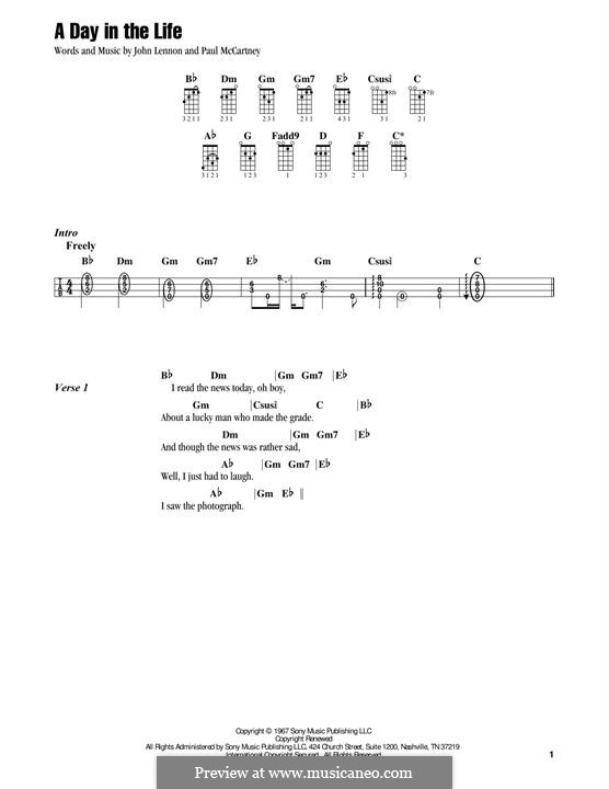 A Day in the Life (The Beatles): For ukulele by John Lennon, Paul McCartney