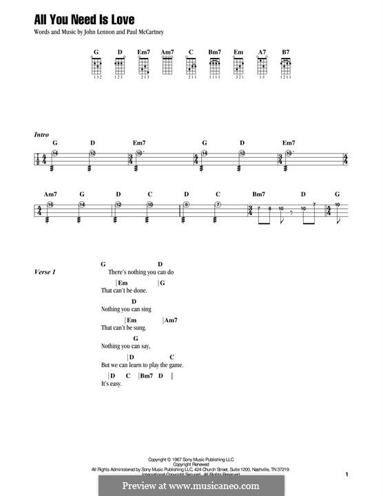 All You Need Is Love (The Beatles): For ukulele by John Lennon, Paul McCartney