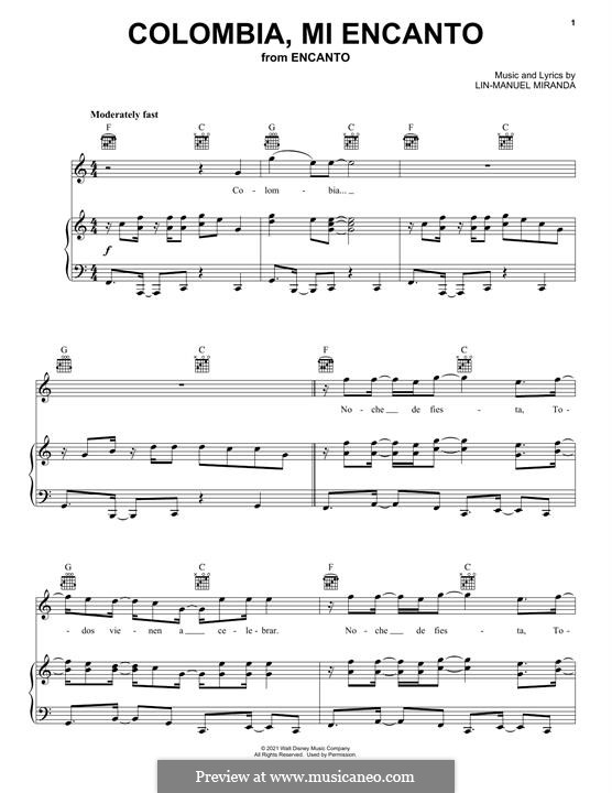 Colombia, Mi Encanto (from Encanto): For voice and piano (or guitar) by Lin-Manuel Miranda