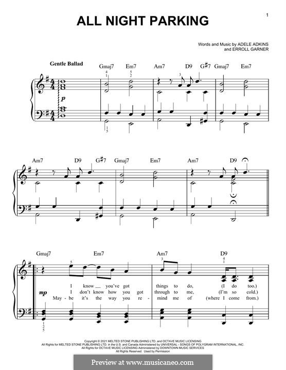 All Night Parking (Interlude) Adele: For easy piano by Erroll Garner