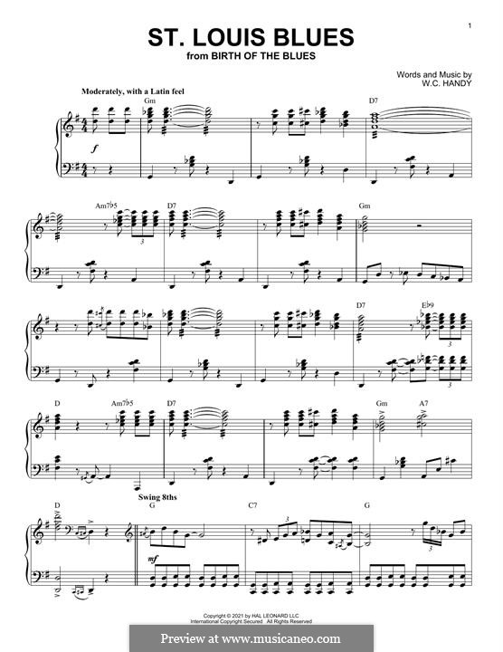 St. Louis Blues: For piano by William Christopher Handy