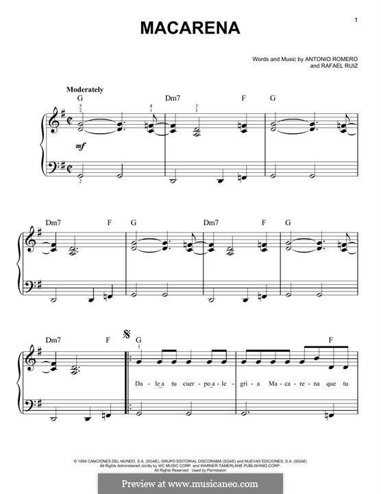 Macarena (Los Del Rio): For piano by Rafael Ruiz