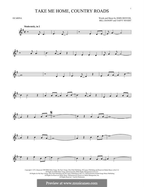 Take Me Home, Country Roads: For flute by Bill Danoff, John Denver, Taffy Nivert