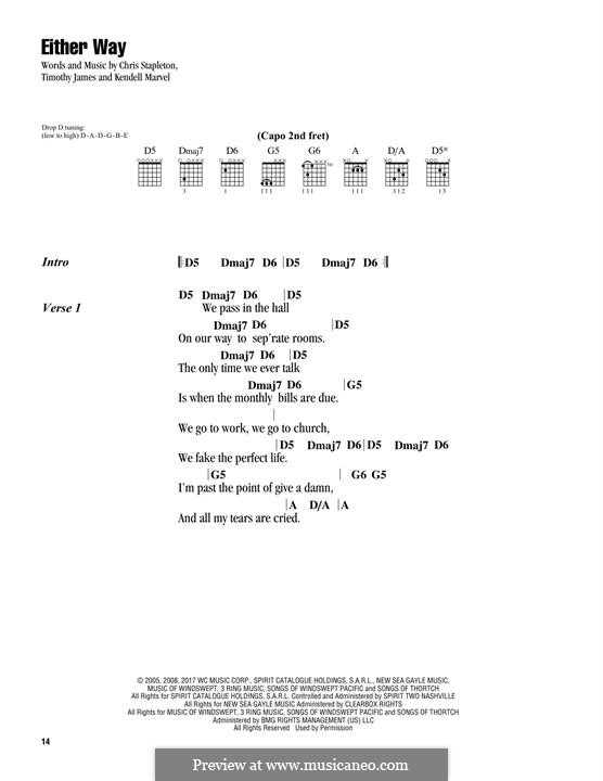 Either Way: Lyrics and guitar chords by Chris Stapleton, Kendell Marvel, Timothy James