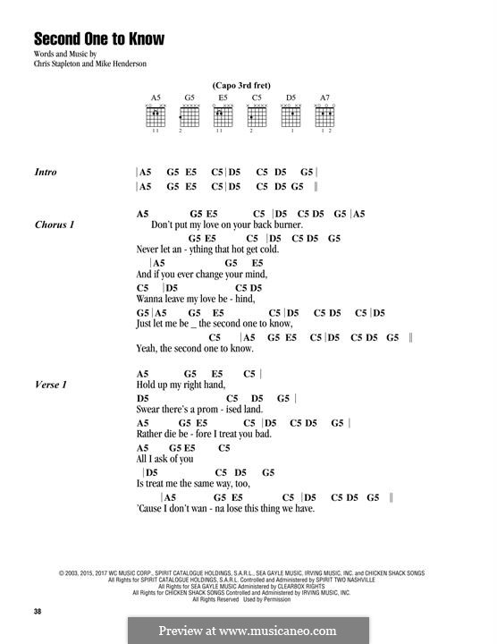 Second One to Know: Lyrics and guitar chords by Chris Stapleton, Michael James Henderson