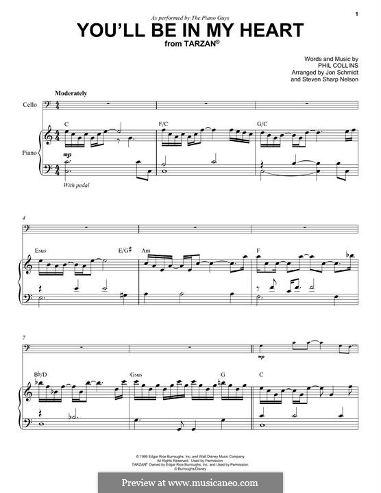 You'll Be in My Heart (from Walt Disney's Tarzan): For cello and piano (The Piano Guys) by Phil Collins