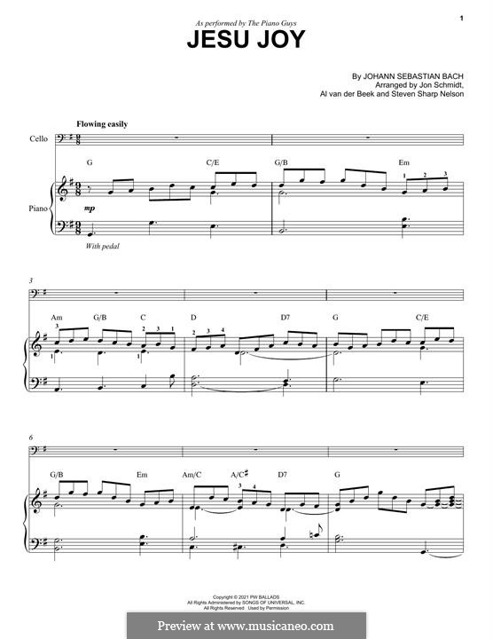 Jesu, Joy of Man's Desiring (Printable Scores): For cello and piano (The Piano Guys) by Johann Sebastian Bach