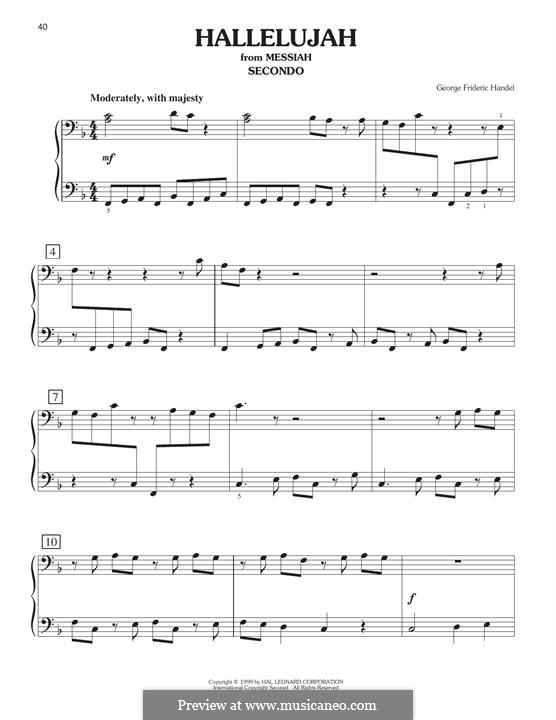 No.44 Hallelujah (Printable Scores): For piano by Georg Friedrich Händel