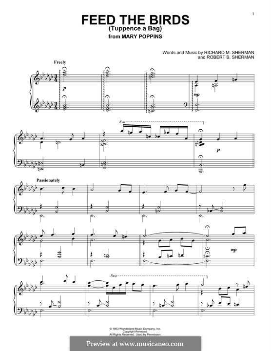 Feed the Birds (Tuppence a Bag): For piano by Richard M. Sherman, Robert B. Sherman