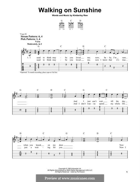 Walking on Sunshine (Katrina and The Waves): For guitar by Kimberley Rew