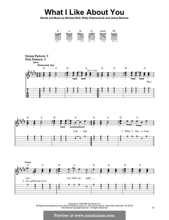 What I Like About You (The Romantics): For guitar by James Marinos, Michael Skill, Wally Palamarchuk