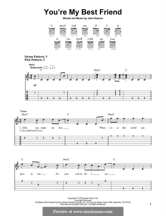 You're My Best Friend (Queen): For guitar with tab by John Deacon