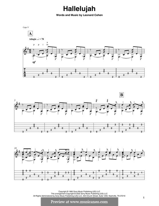 Guitar version: For a single performer by Leonard Cohen