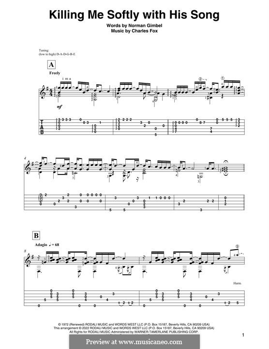 Killing Me Softly with His Song: For guitar by Charles Fox