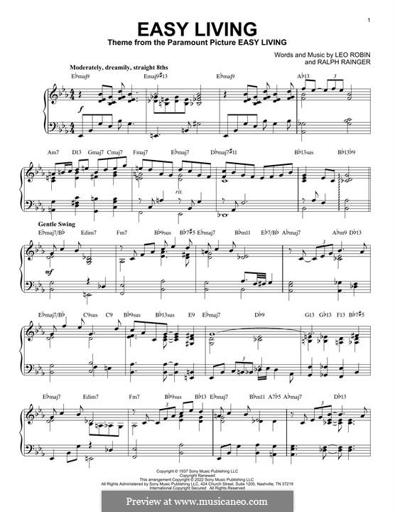 Easy Living (Billie Holiday): For piano (jazz version) by Leo Robin, Ralph Rainger