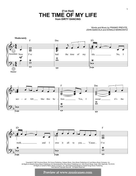 (I've Had) The Time of My Life (from Dirty Dancing): For accordion by Donald Markowitz, Franke Previte, John DeNicola