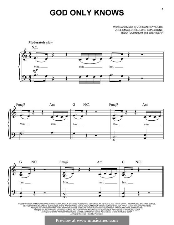 God Only Knows (for KING & COUNTRY): For piano by Tedd Tjornhom, Joel Smallbone, Luke Smallbone, Jordan Reynolds, Josh Kerr