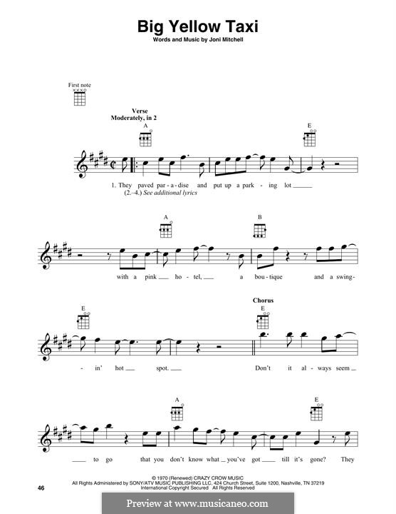Big Yellow Taxi: For ukulele by Joni Mitchell