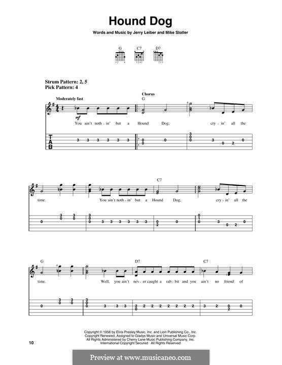 Hound Dog (Elvis Presley): For guitar with tab by Jerry Leiber, Mike Stoller
