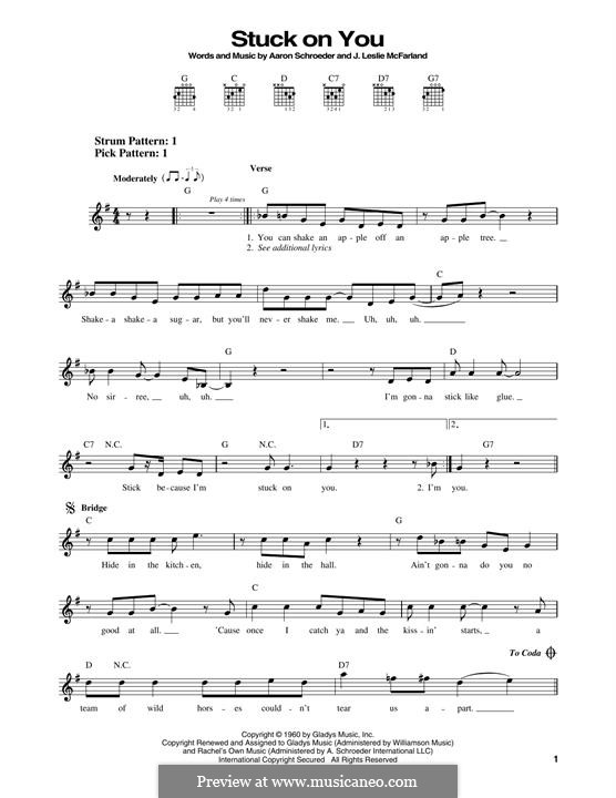 Stuck on You (Elvis Presley): For guitar with tab by Aaron Schroeder, J. Leslie McFarland