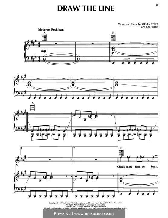 Draw the Line (Aerosmith): For voice and piano (or guitar) by Joe Perry, Steven Tyler
