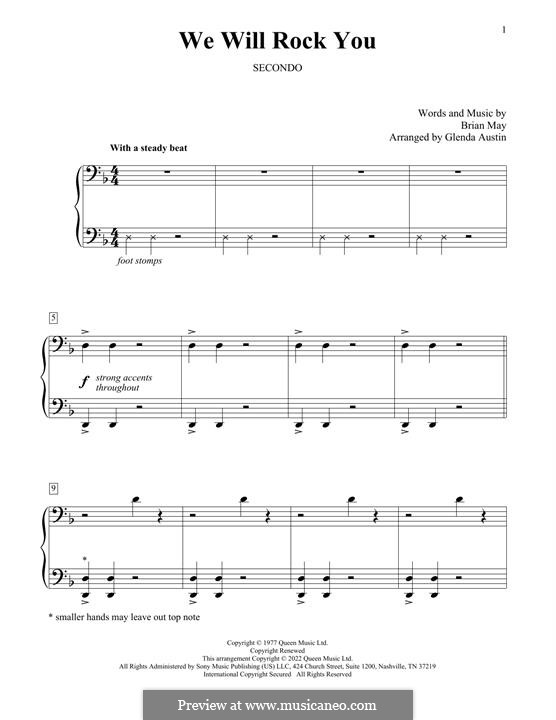 We Will Rock You (Queen): For piano four hands by Brian May