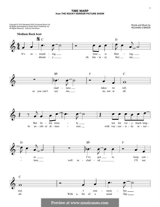 The Time Warp (from The Rocky Horror Picture Show): For keyboard by Richard O'Brien