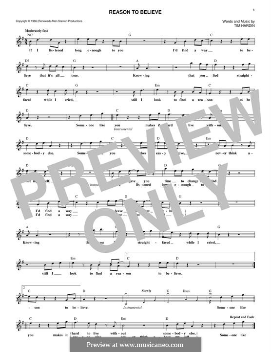 Reason To Believe by T. Hardin - sheet music on MusicaNeo