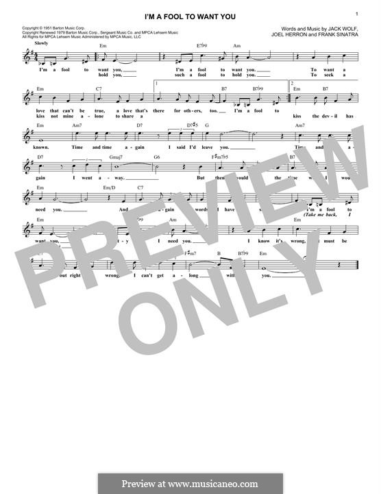 I'm a Fool to Want You: For keyboard by Frank Sinatra, Jack Wolf, Joel Herron