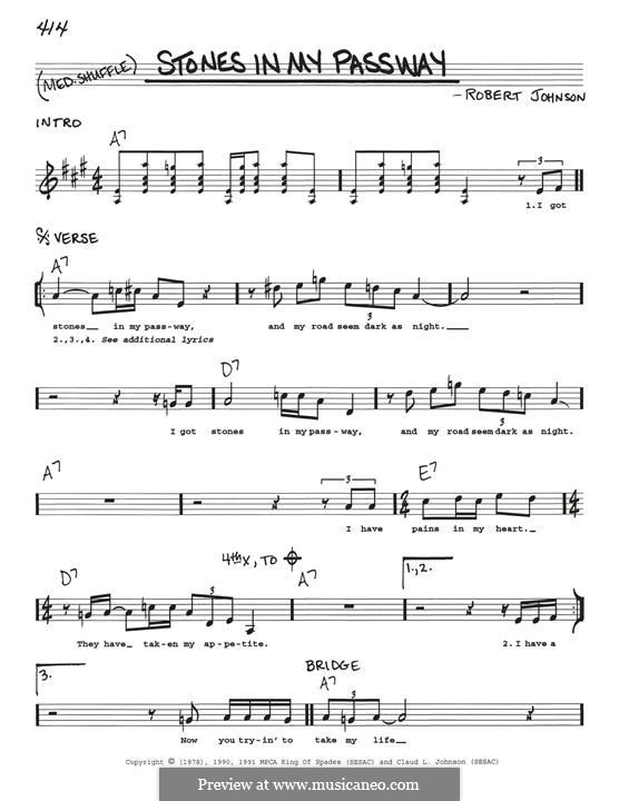 Stones in My Passway: Melody line by Robert Leroy Johnson