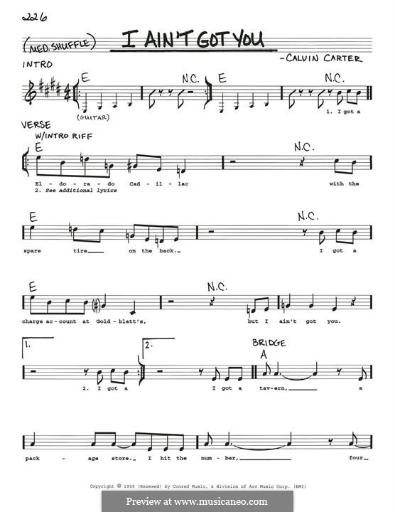 I ain't Got You: Melody line by Calvin Carter