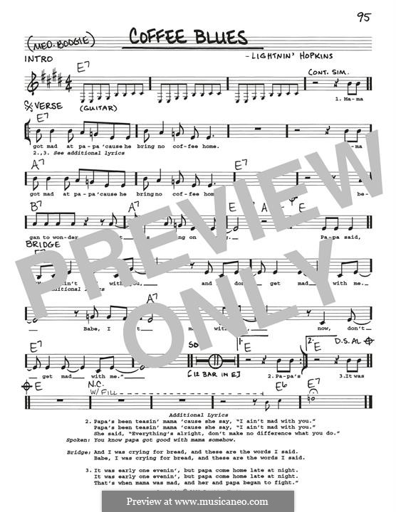 Coffee Blues (Lightnin' Hopkins) by S. Hopkins sheet music on MusicaNeo