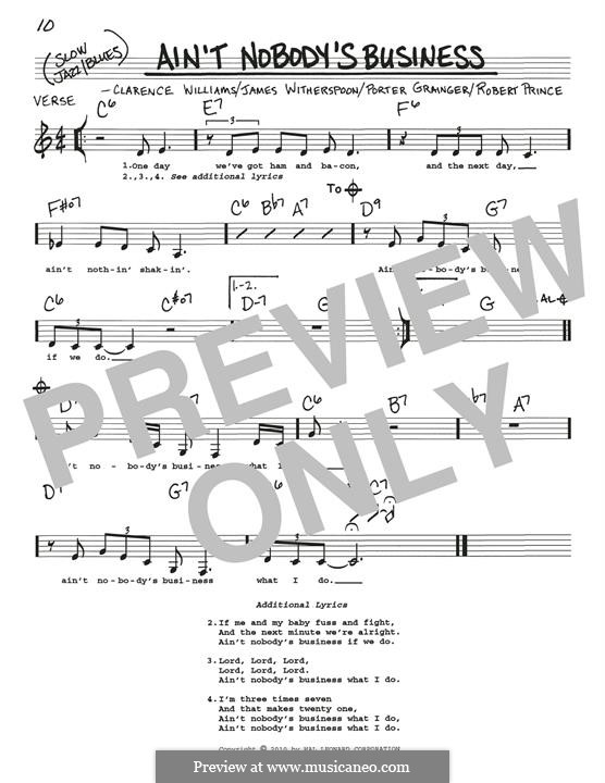 Ain't Nobody's Business (Jimmy Witherspoon): Melody line by Clarence Williams, James Witherspoon, Porter Grainger, Robert Prince