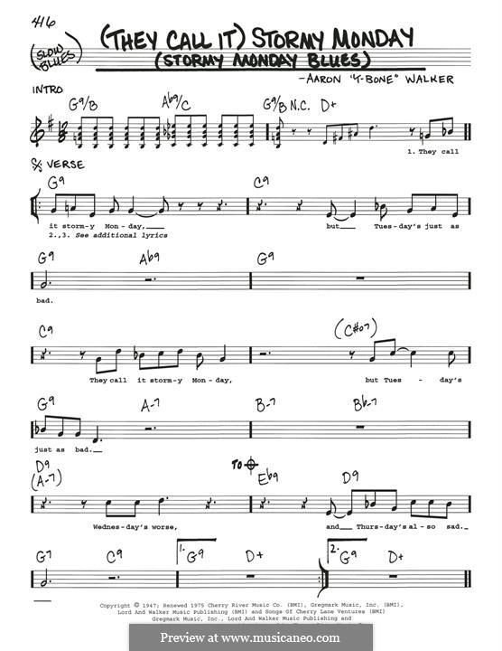 (They Call It) Stormy Monday (Stormy Monday Blues): Melody line by T-Bone Walker