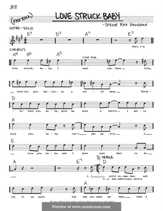 Love Struck Baby: Melody line by Stevie Ray Vaughan