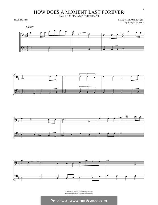 How Does a Moment Last Forever (Celine Dion): For two trombones by Alan Menken