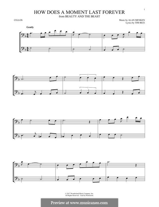 How Does a Moment Last Forever (Celine Dion): For two cellos by Alan Menken