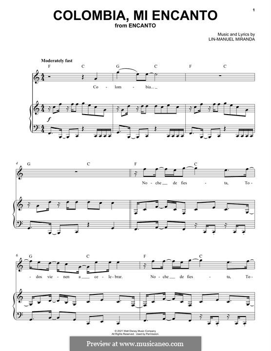Colombia, Mi Encanto (from Encanto): For voice and piano by Lin-Manuel Miranda