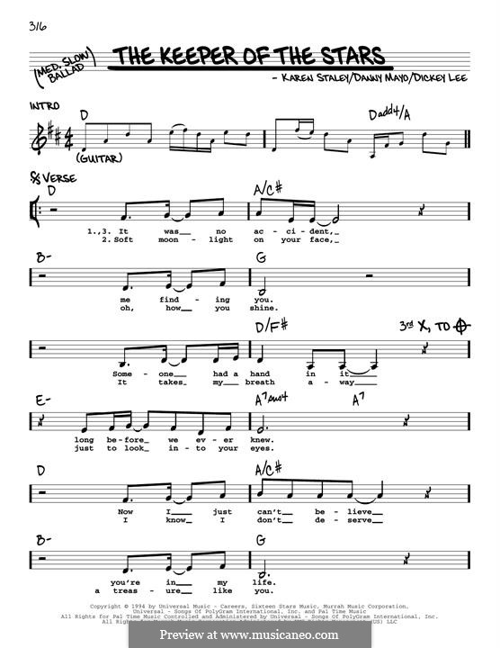 The Keeper of the Stars (Tracy Byrd): Melody line by Danny Mayo, Dickey Lee, Karen Staley