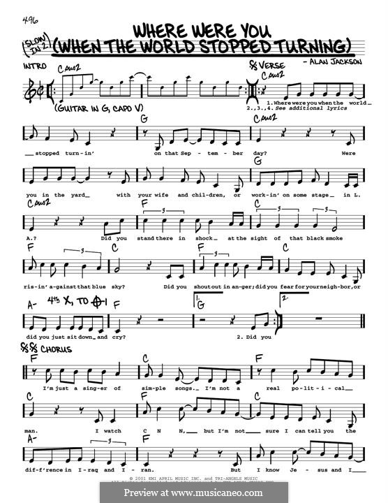 Where Were You (When the World Stopped Turning): Melody line by Alan Jackson