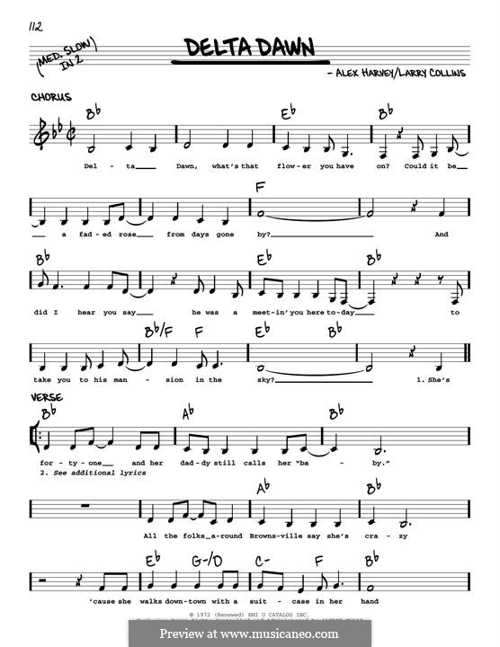 Delta Dawn by A. Harvey, L. Collins - sheet music on MusicaNeo